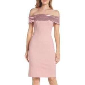 Eliza J Off The Shoulder Sequin Foldover Neck Pink Sheath Dress Pink Size 0